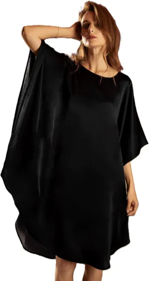 100% Pure Mulberry Silk Batwing Tunic Dress/Luxury Nightgown Plus Size 2-in-1 Design, Plus Size and Oversized