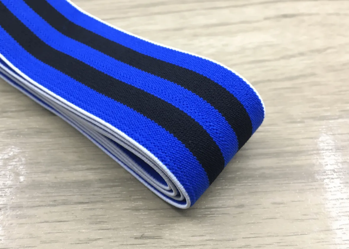 1.5 inch (40mm) Colored Plush Black and Blue Wide Stripe Soft Elastic Band