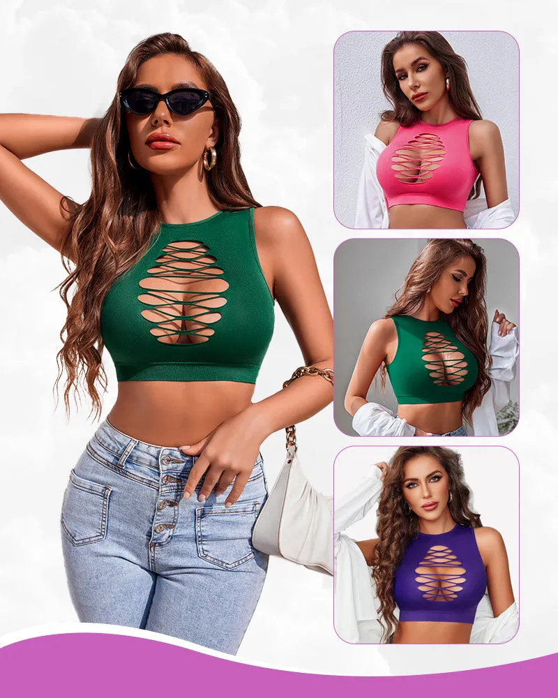 2/3 Pack Fishnet Top Cut Out Crops