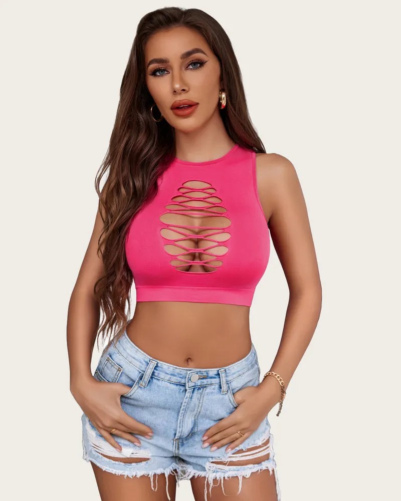 2/3 Pack Fishnet Top Cut Out Crops