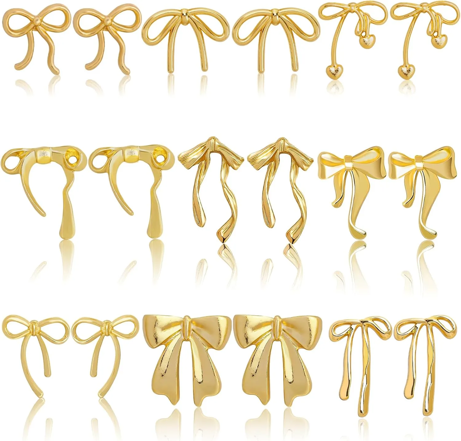 9 Pairs Gold Bow Earrings for Women Cute Ribbon Bow Stud Earrings Jewelry Bulk Christmas Gifts for Women