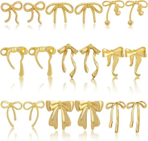 9 Pairs Gold Bow Earrings for Women Cute Ribbon Bow Stud Earrings Jewelry Bulk Christmas Gifts for Women