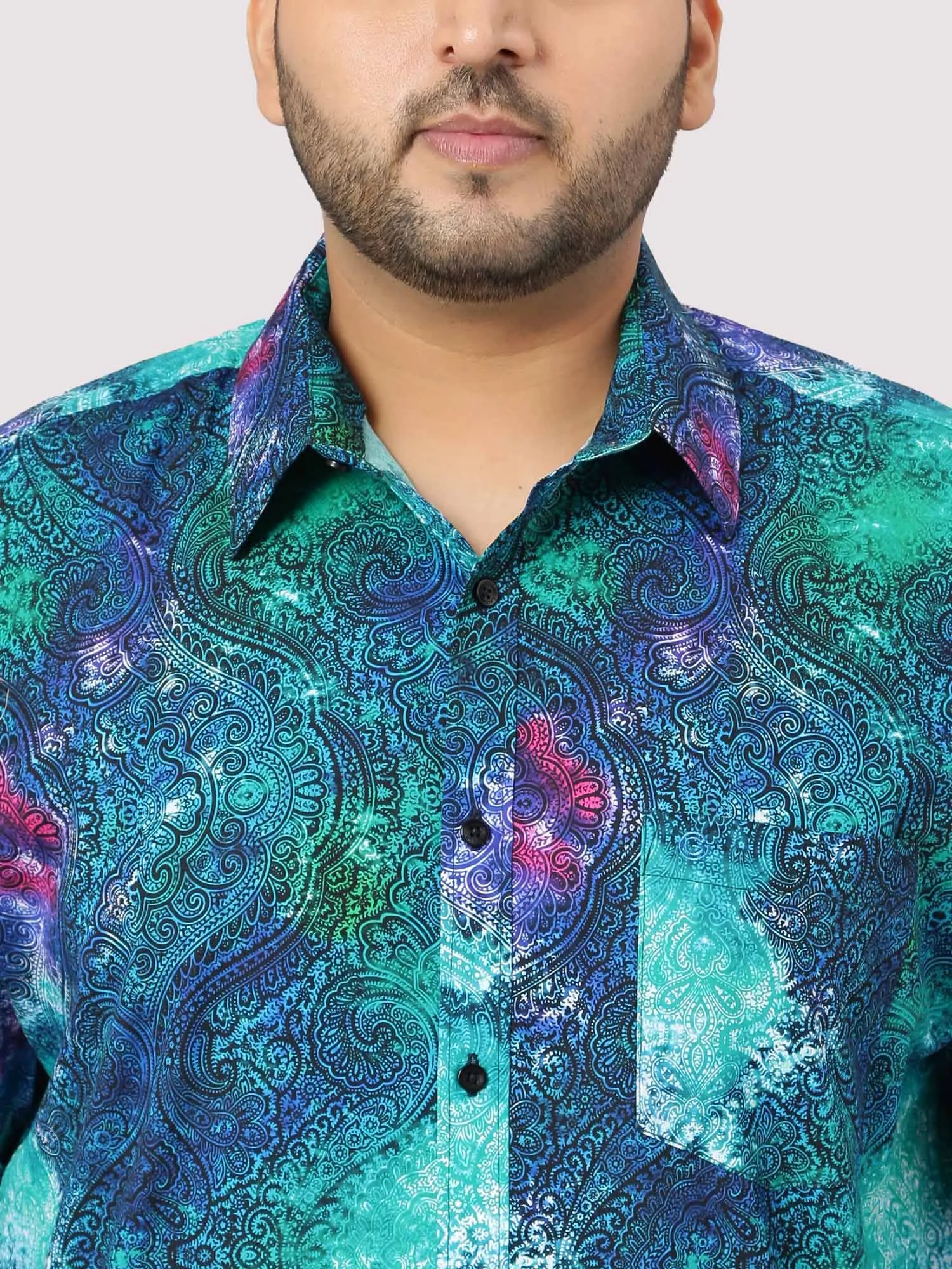 Abstract Green Blue Full Sleeve Men's Plus Size