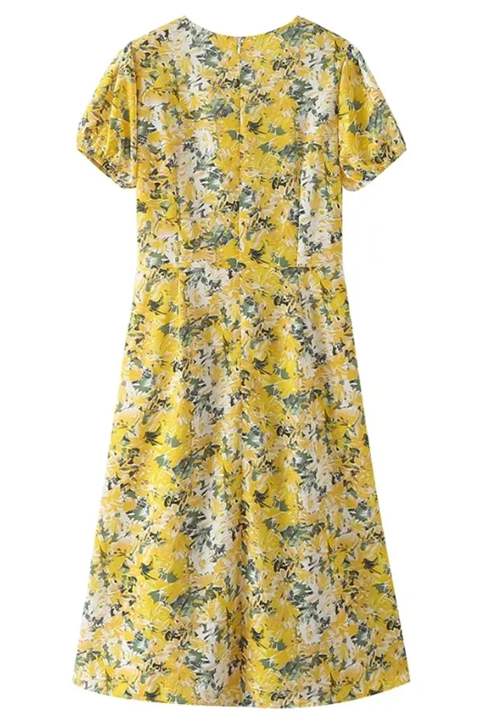 Alira Yellow Printed Floral Dress