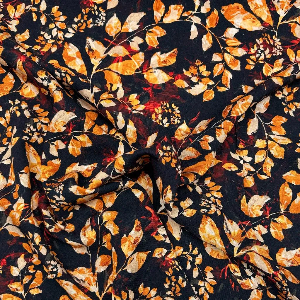 All Over Leaves Viscose Twill Fabric