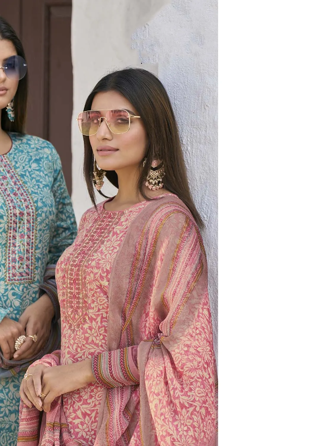 Aqsa Unstitched Cotton Suit Fabric Material with Dupatta Red