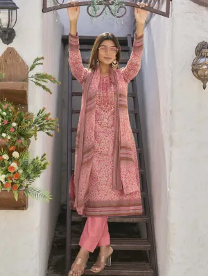 Aqsa Unstitched Cotton Suit Fabric Material with Dupatta Red