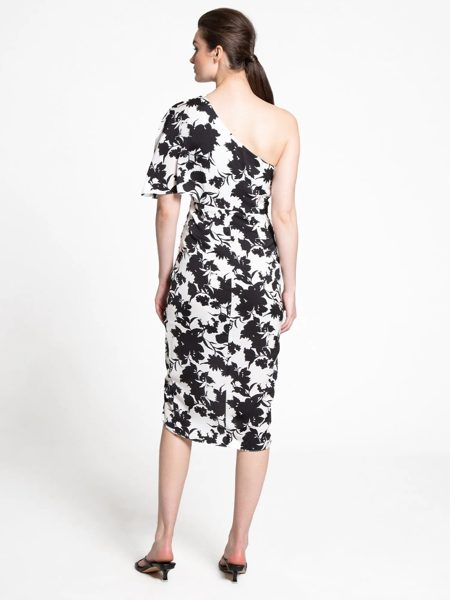 Asymmetrical Black & White Floral Midi Dress - Do Be