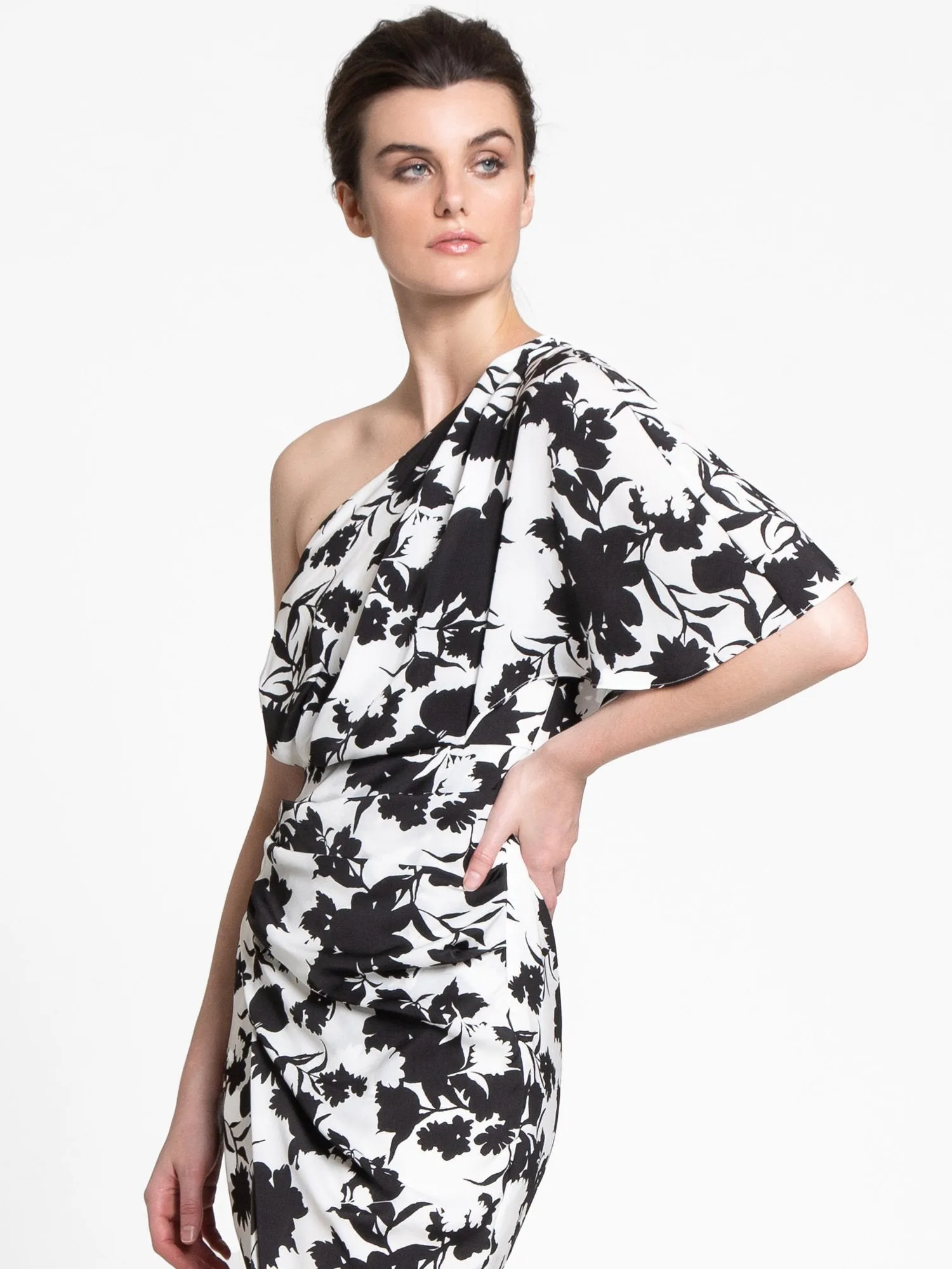 Asymmetrical Black & White Floral Midi Dress - Do Be