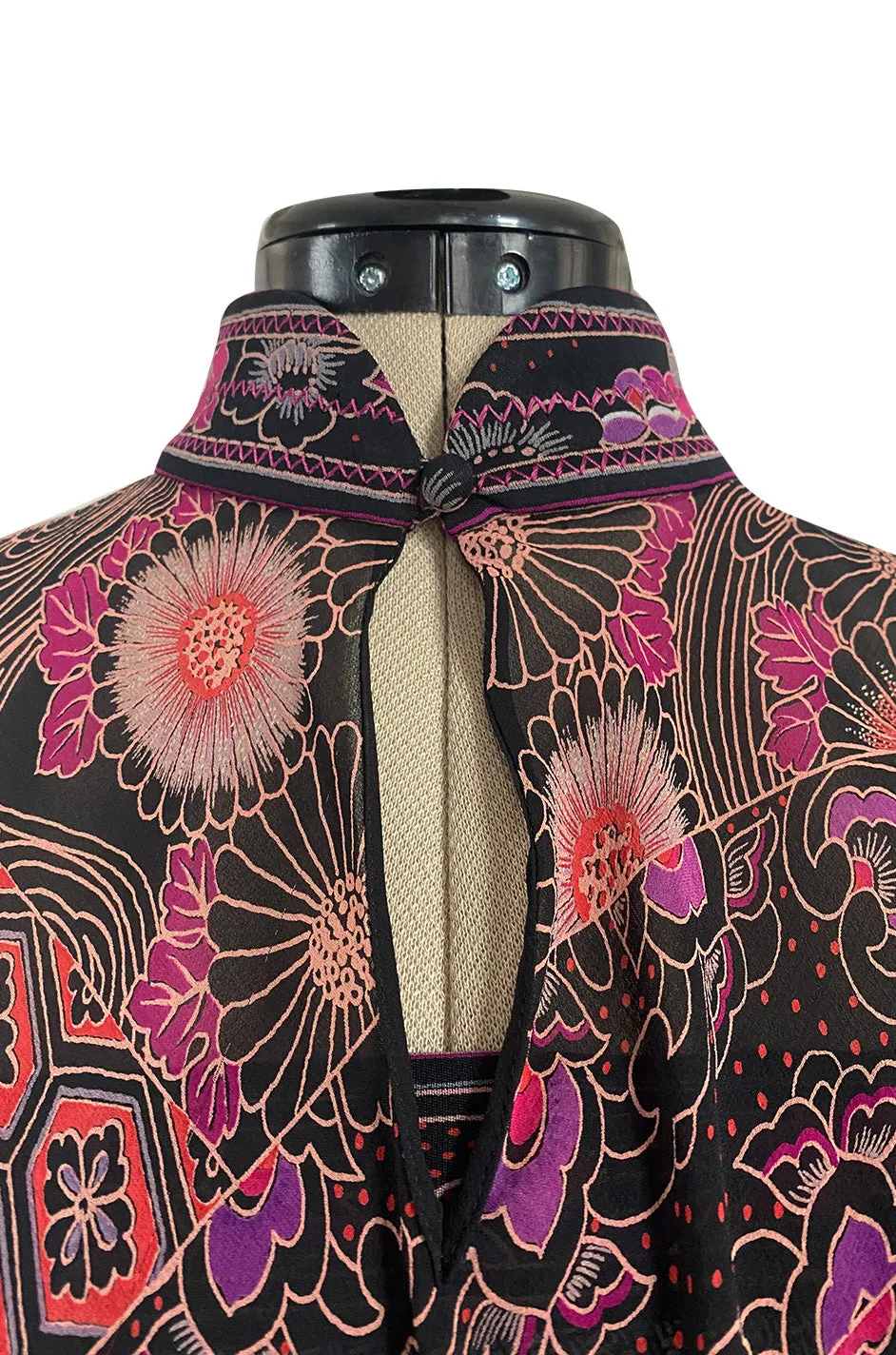 Beautiful 1970s Leonard Strapless Printed Silk Jersey Dress w Matching Silk Chiffon Cape