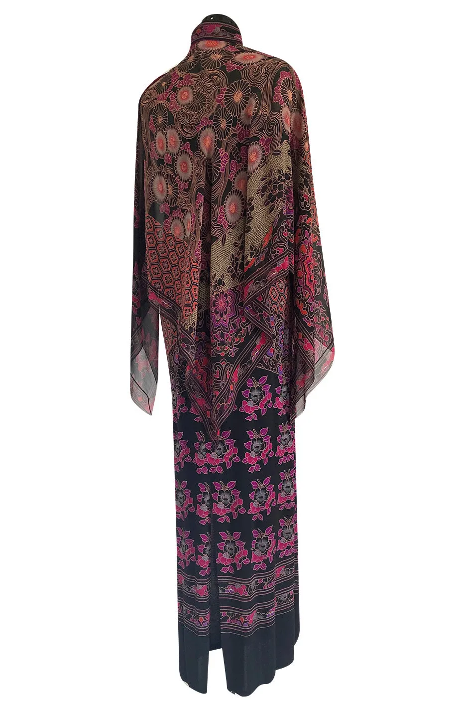 Beautiful 1970s Leonard Strapless Printed Silk Jersey Dress w Matching Silk Chiffon Cape