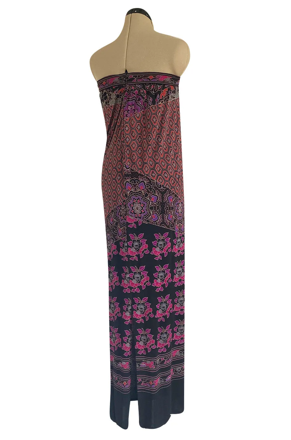 Beautiful 1970s Leonard Strapless Printed Silk Jersey Dress w Matching Silk Chiffon Cape