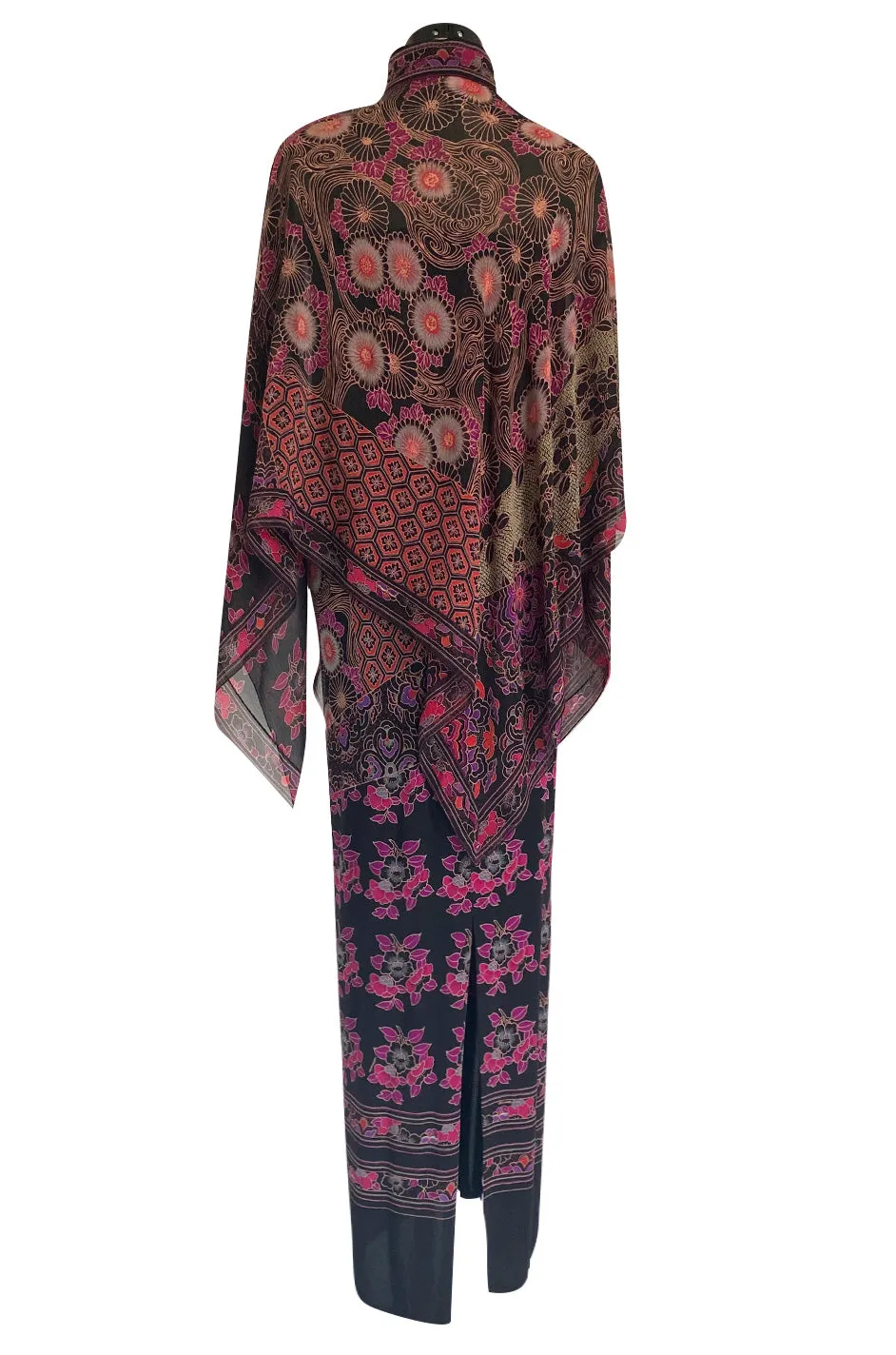 Beautiful 1970s Leonard Strapless Printed Silk Jersey Dress w Matching Silk Chiffon Cape