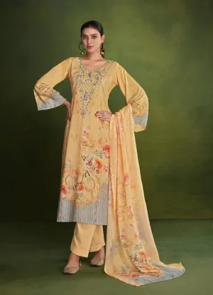 Belliza Yellow Cotton Pakistani Print Unstitched Women Suit Material