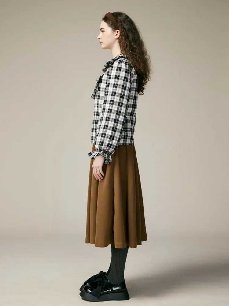 Black & White Check Ruffle Cotton Blouse【s0000000886】