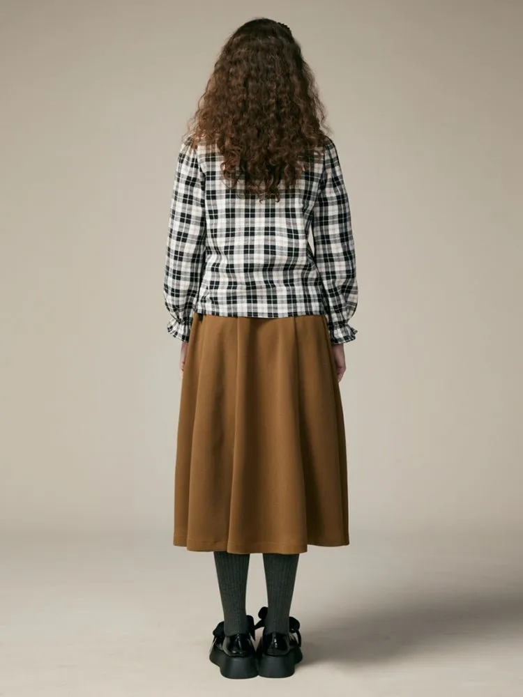 Black & White Check Ruffle Cotton Blouse【s0000000886】