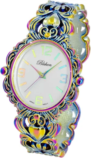 Blekon Collections Japanese Quartz Women's 35mm Case Egyptian Style Concho Cuff Bangle Watch