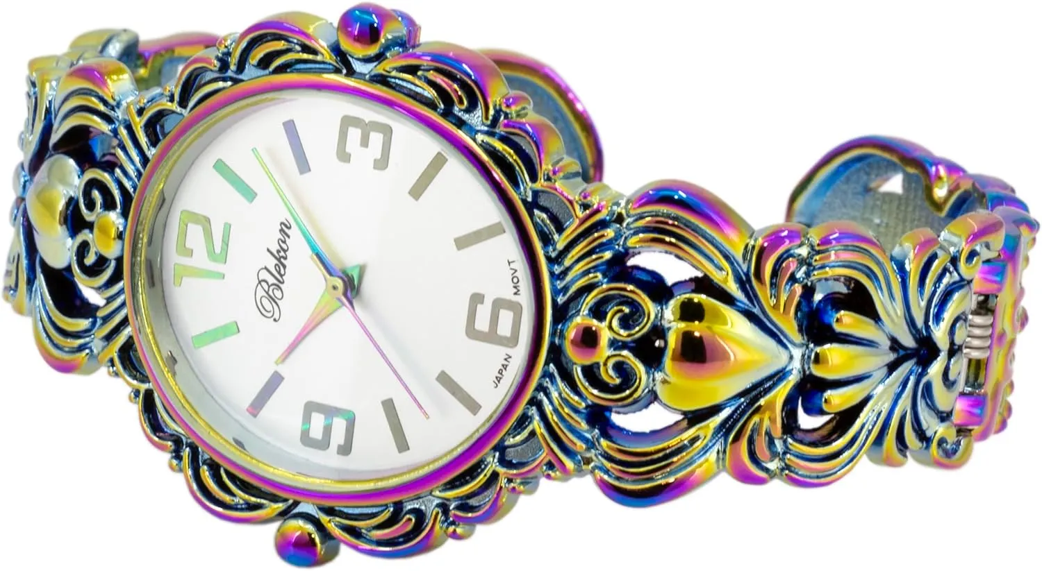 Blekon Collections Japanese Quartz Women's 35mm Case Egyptian Style Concho Cuff Bangle Watch