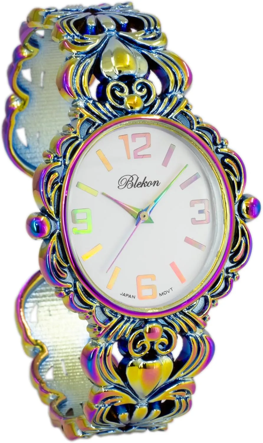 Blekon Collections Japanese Quartz Women's 35mm Case Egyptian Style Concho Cuff Bangle Watch