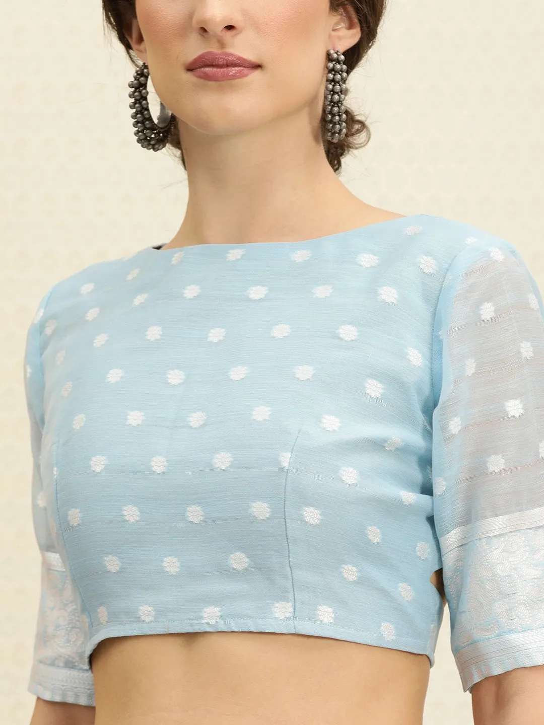 Blue & Off White Ethnic Motifs Rozana Saree