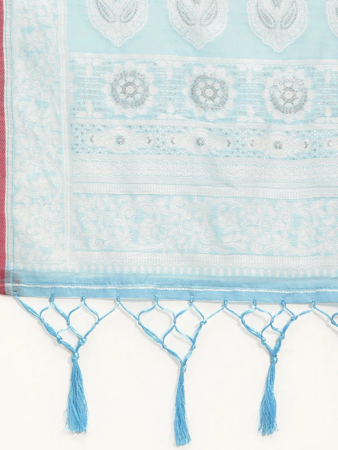 Blue & Off White Ethnic Motifs Rozana Saree