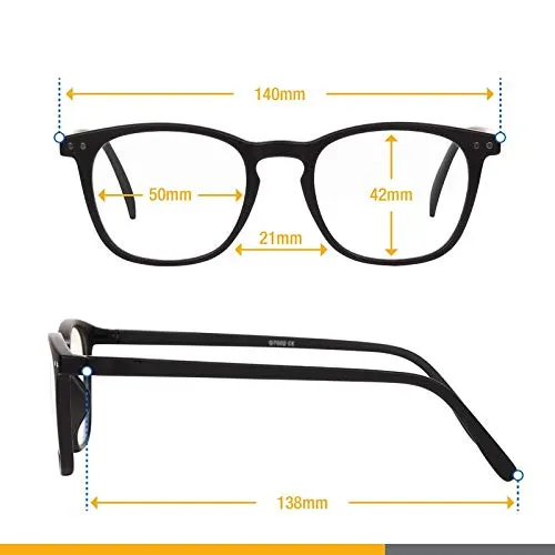 Blue Light Blocking Glasses - Computer Screen Bluelight Protection - Anti UV - Charleston Model ( 2.5, Black)