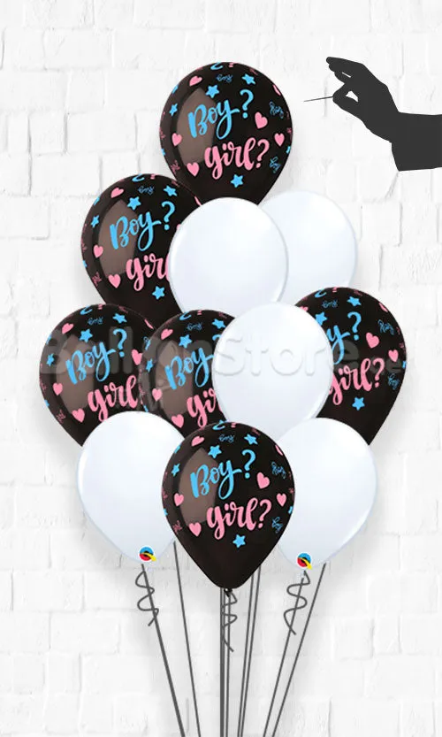 Boy or Girl Black & White Gender Reveal Balloon Bouquet on a Holder TOPPER Balloons - 1piece With Confetti
