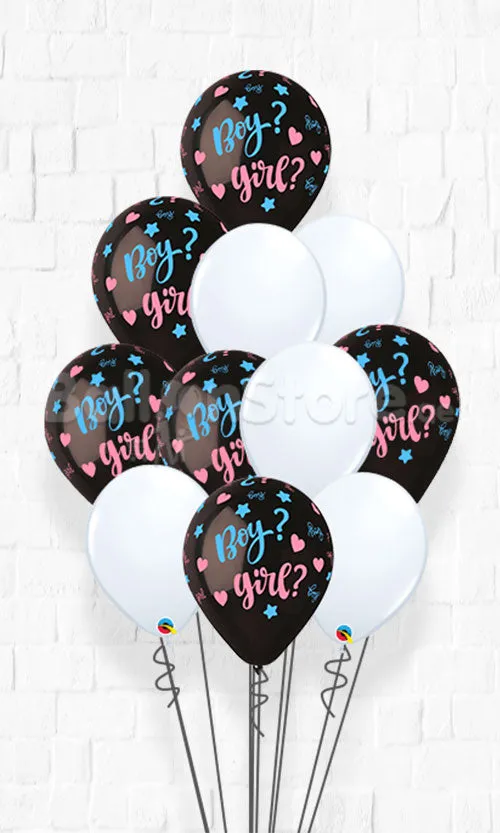 Boy or Girl Black & White Gender Reveal Balloon Bouquet on a Holder TOPPER Balloons - 1piece With Confetti