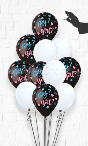 Boy or Girl Black & White Gender Reveal Balloon Bouquet on a Holder TOPPER Balloons - 1piece With Confetti