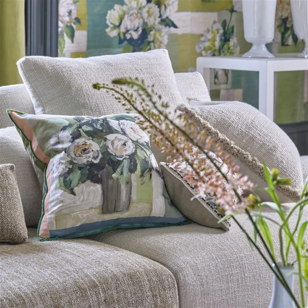Celadon Vase Celadon Cotton Throw Pillow by Designers Guild