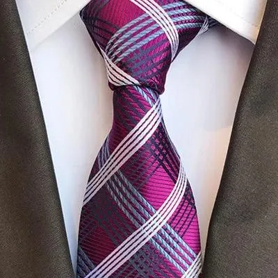Classy Men Elegant Pink Checkered Silk Tie