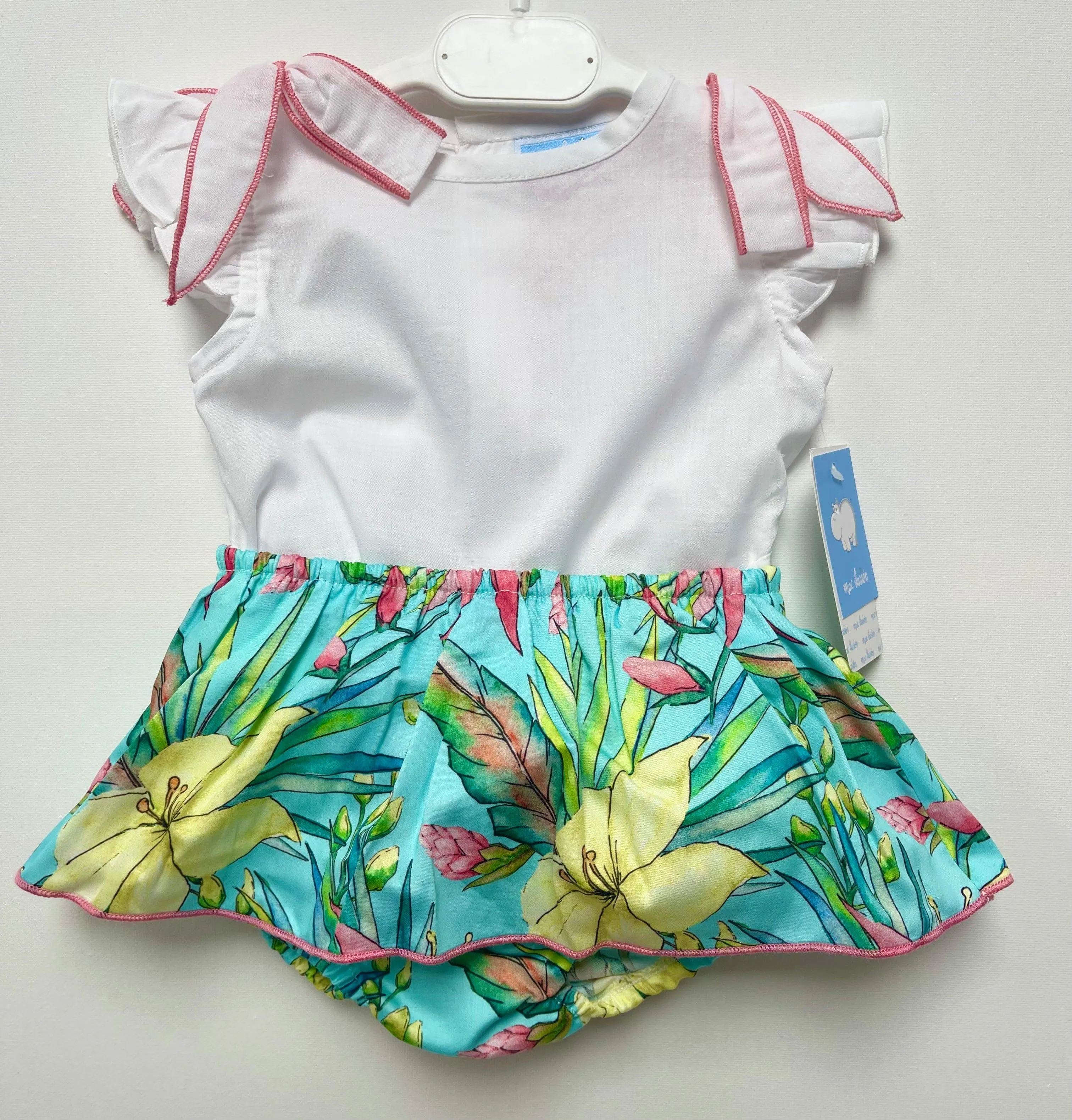 CLEARANCE DEAL - Mac Ilusion - Baby Girl's White Blouse & Turquoise Amazonia Jam Pants Set 12m