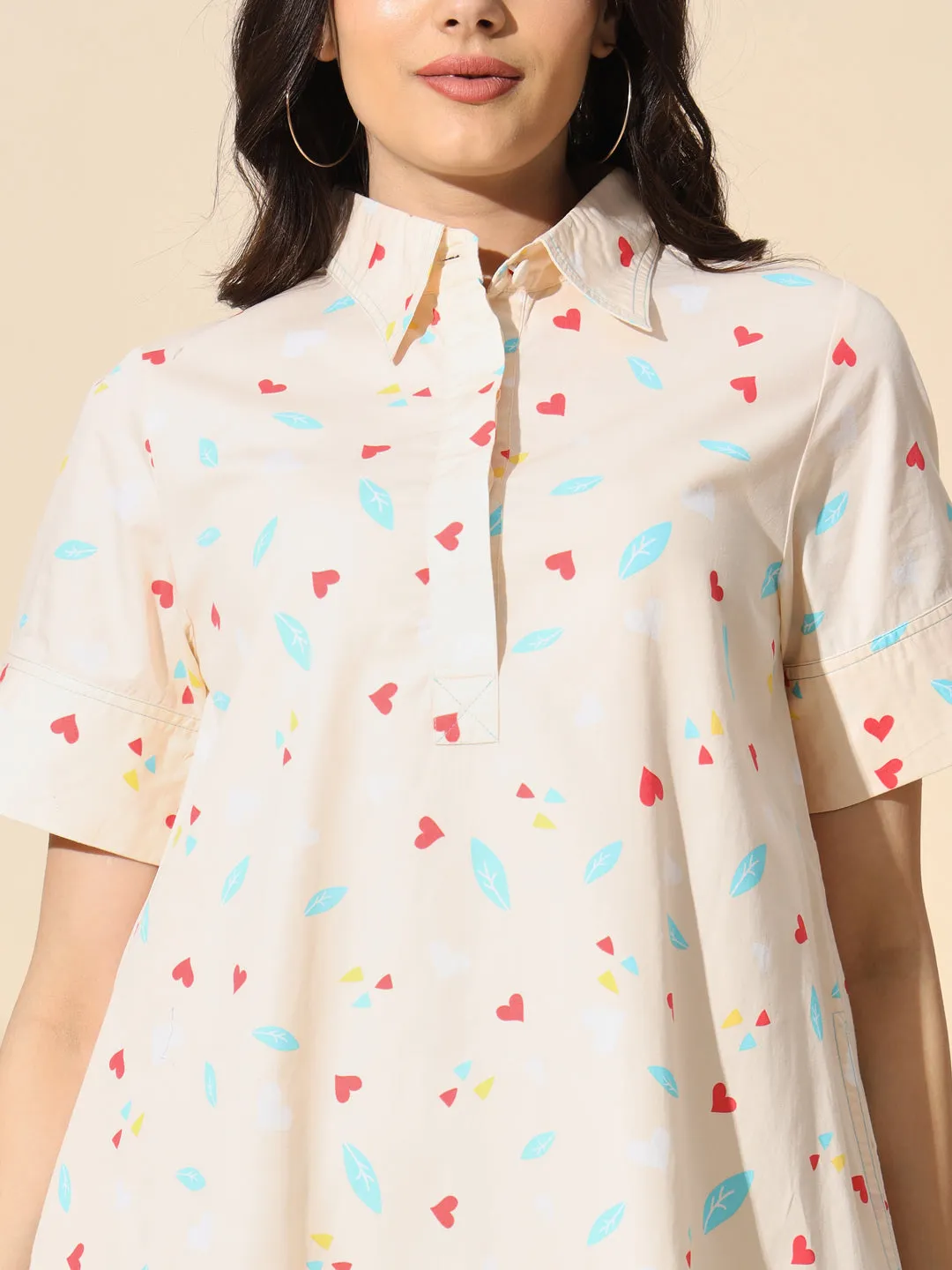 Cotton Printed A-line Tunic With Inverted Pleat- TU009