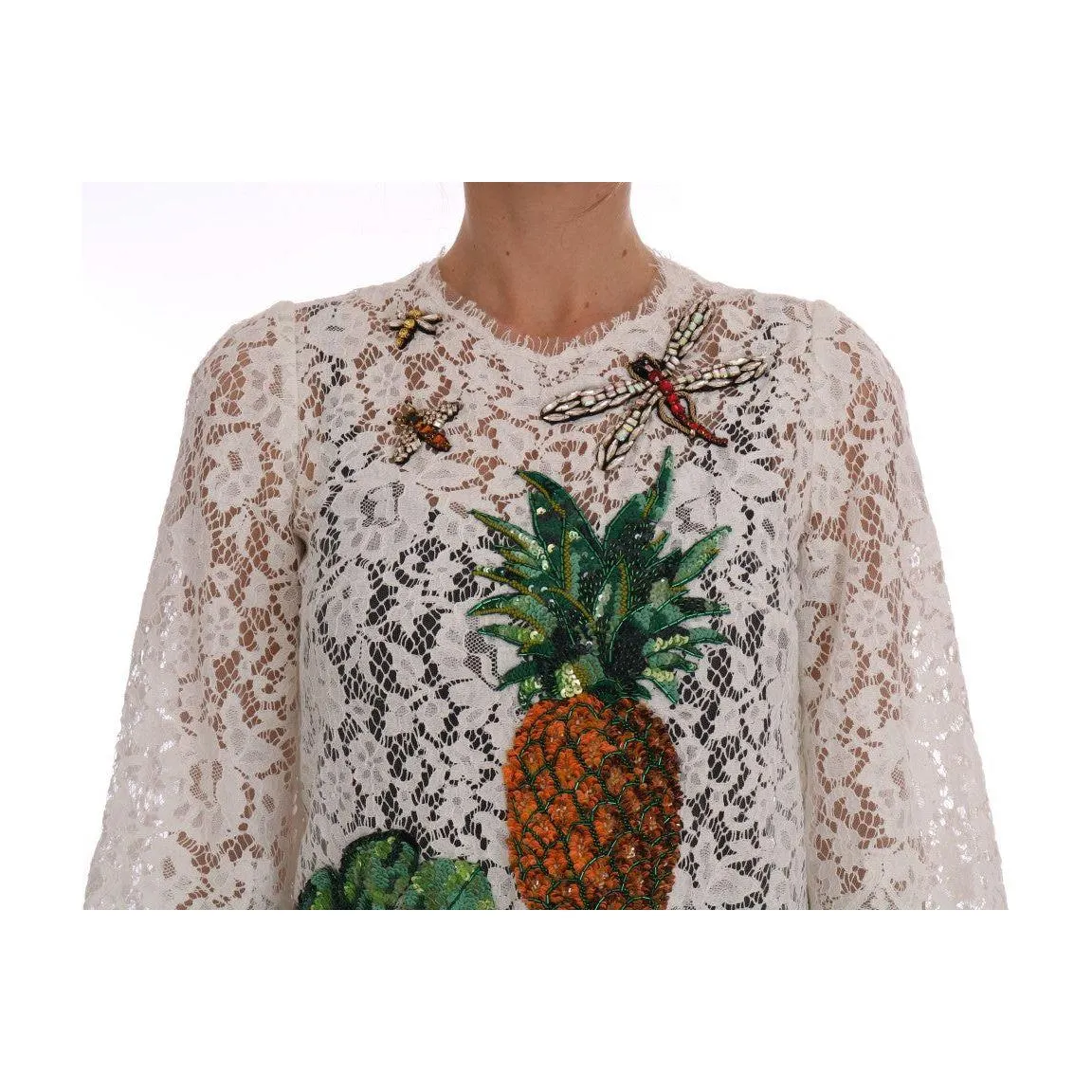 Dolce & Gabbana Elegant White Lace Embellished Mini Blouse