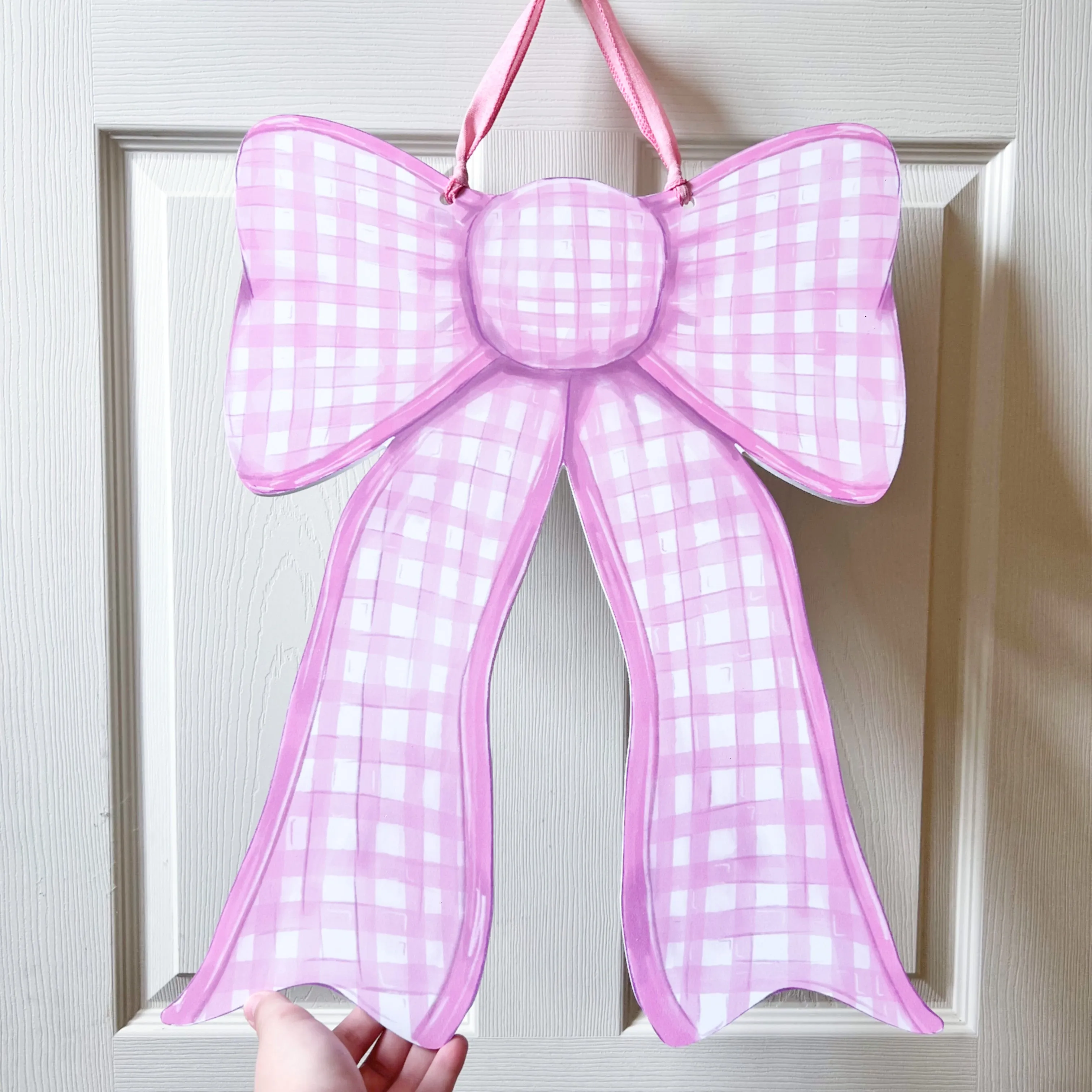 Double Sided Pink / Blue Gingham Bow Door Hanger