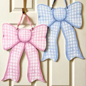 Double Sided Pink / Blue Gingham Bow Door Hanger