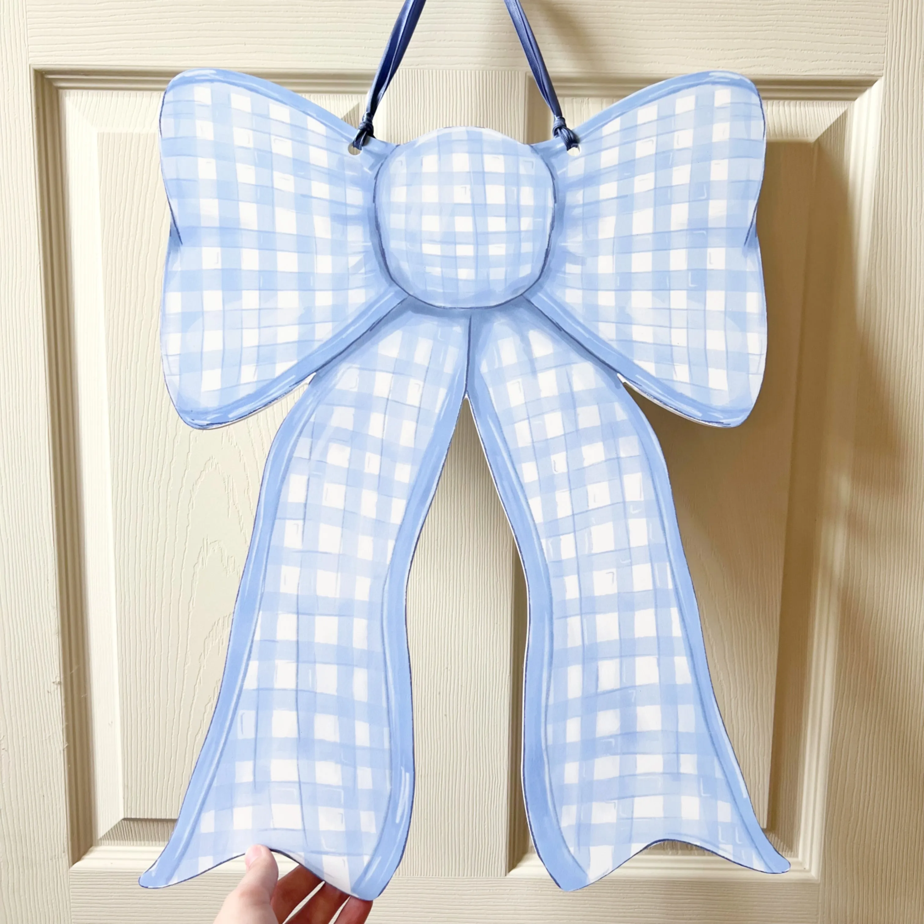 Double Sided Pink / Blue Gingham Bow Door Hanger