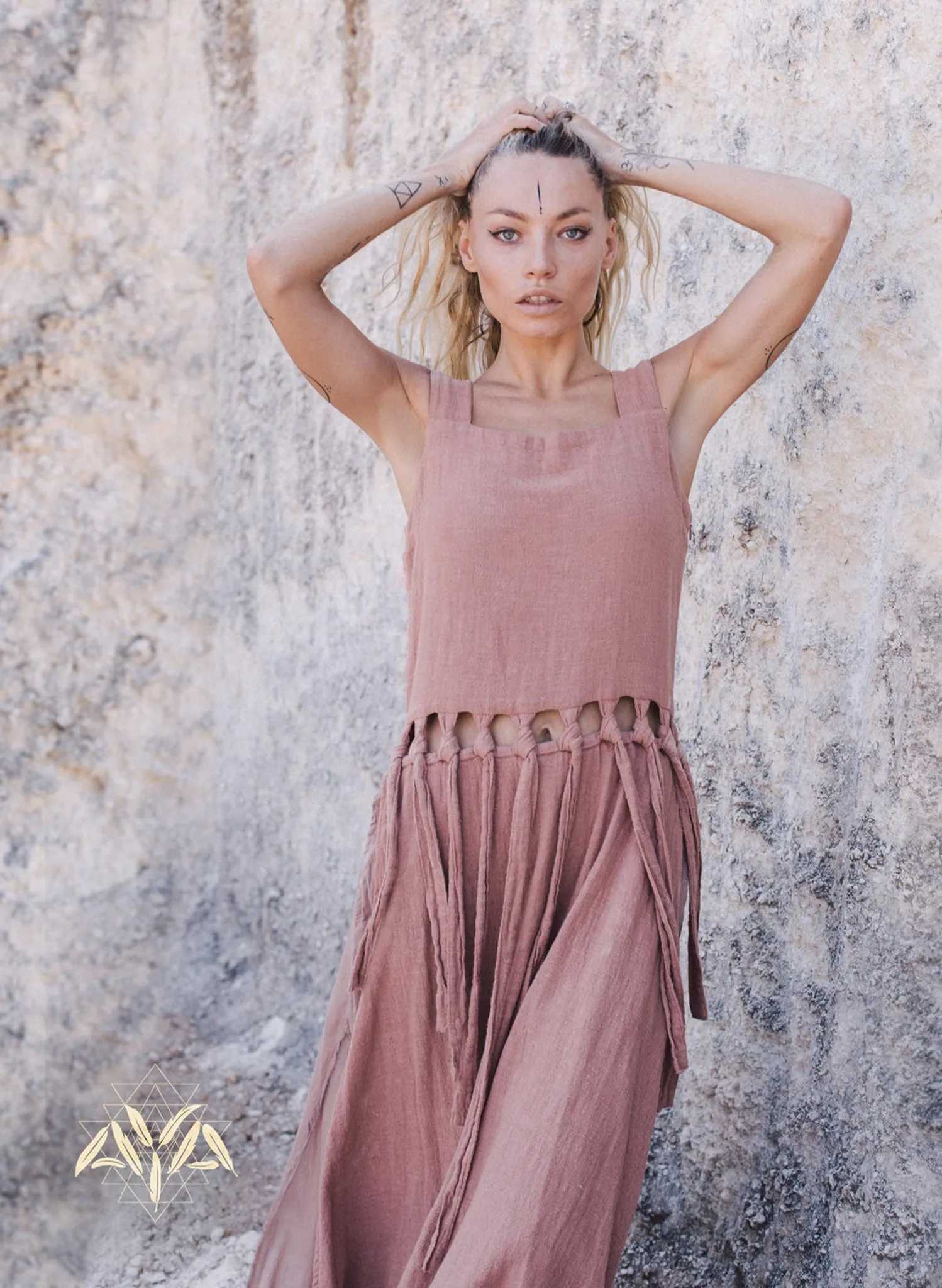 Dusty Pink Tribal Boho Bohemian Cotton Dress  aka "Tribal Soul Dress"