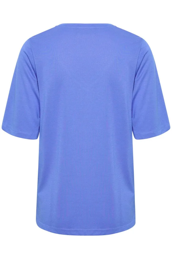 ELBOW SLEEVE V NECK BLUE T SHIRT