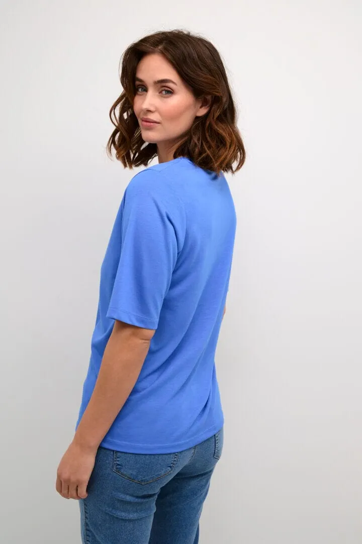 ELBOW SLEEVE V NECK BLUE T SHIRT
