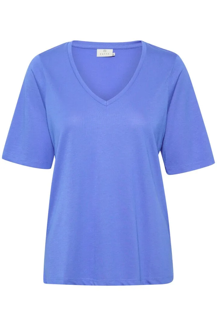 ELBOW SLEEVE V NECK BLUE T SHIRT