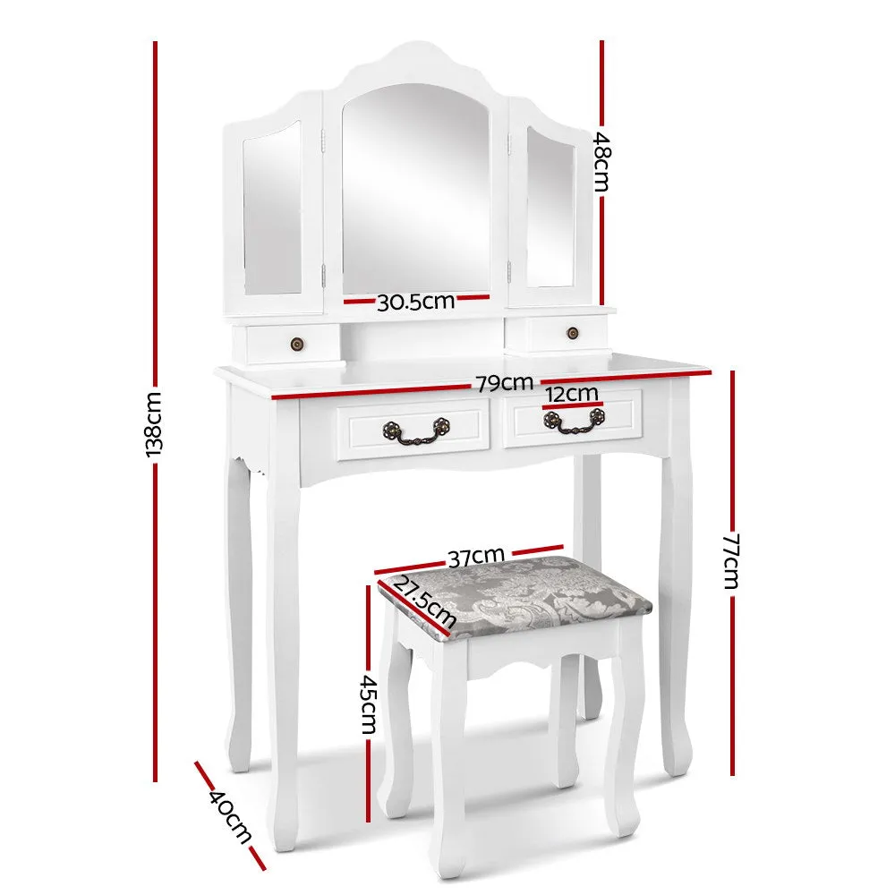 Elegant 4-Drawer Dressing Table Set w/Foldable Mirror, Artiss
