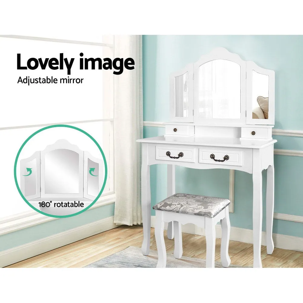 Elegant 4-Drawer Dressing Table Set w/Foldable Mirror, Artiss