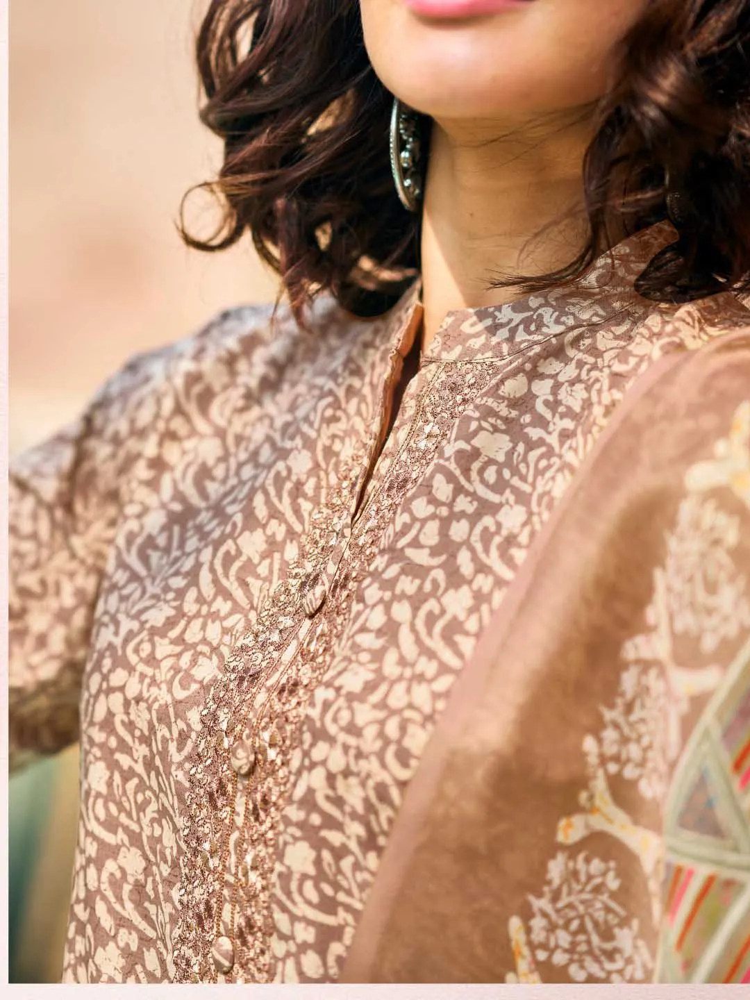 Embroidered Brown Lawn Cotton Unstitched Suit Set