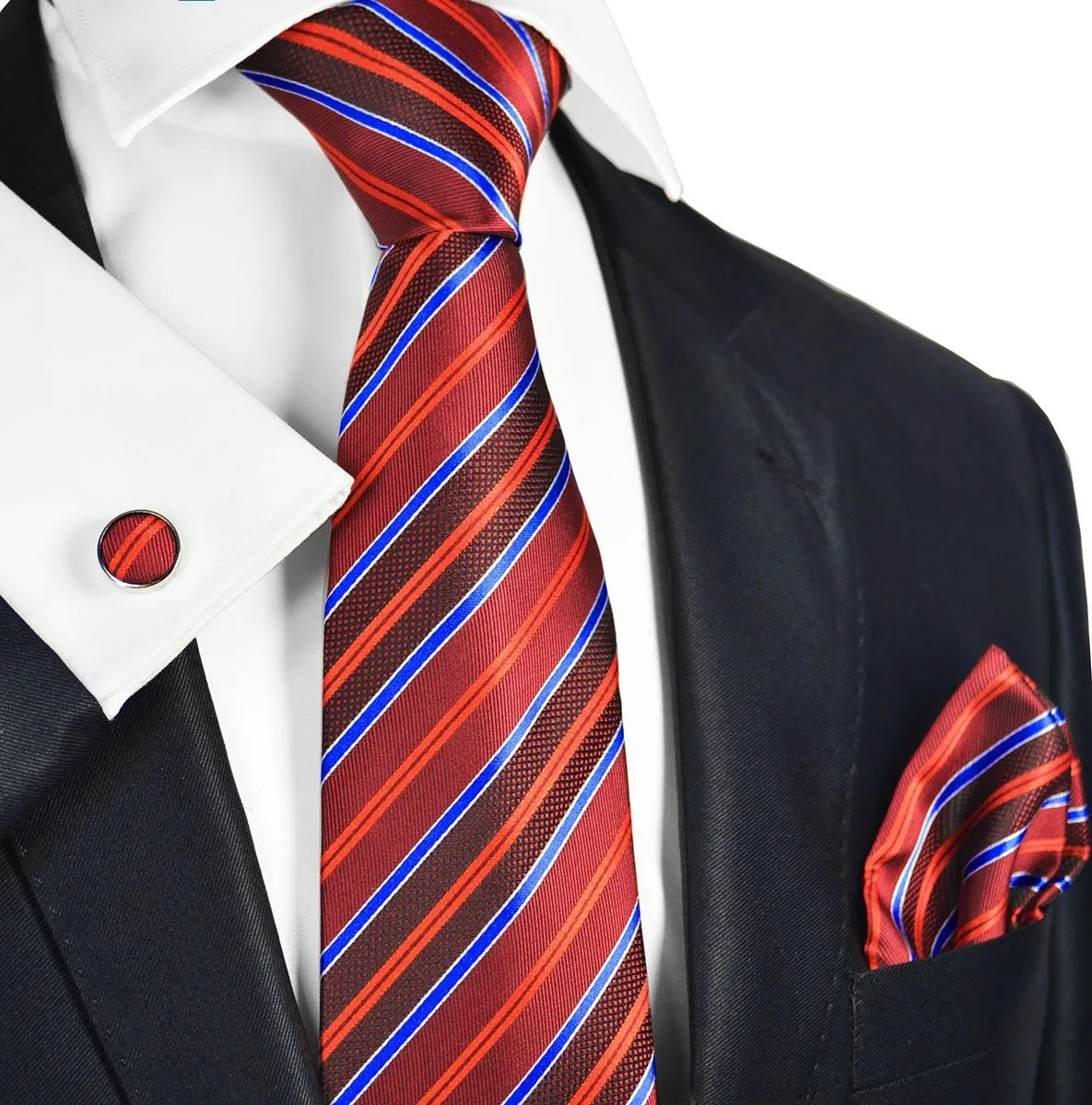Fire Red Silk Tie Set by Paul Malone