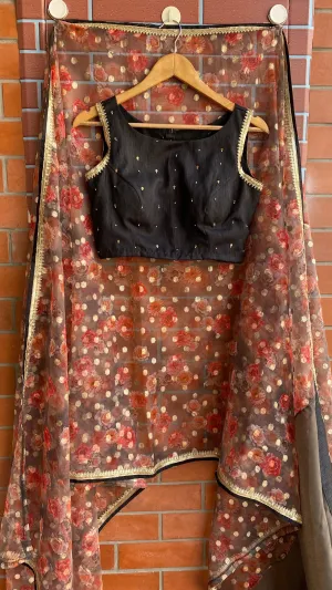 Floral Butta organza Half and Half saree with stitched handworked Blouse