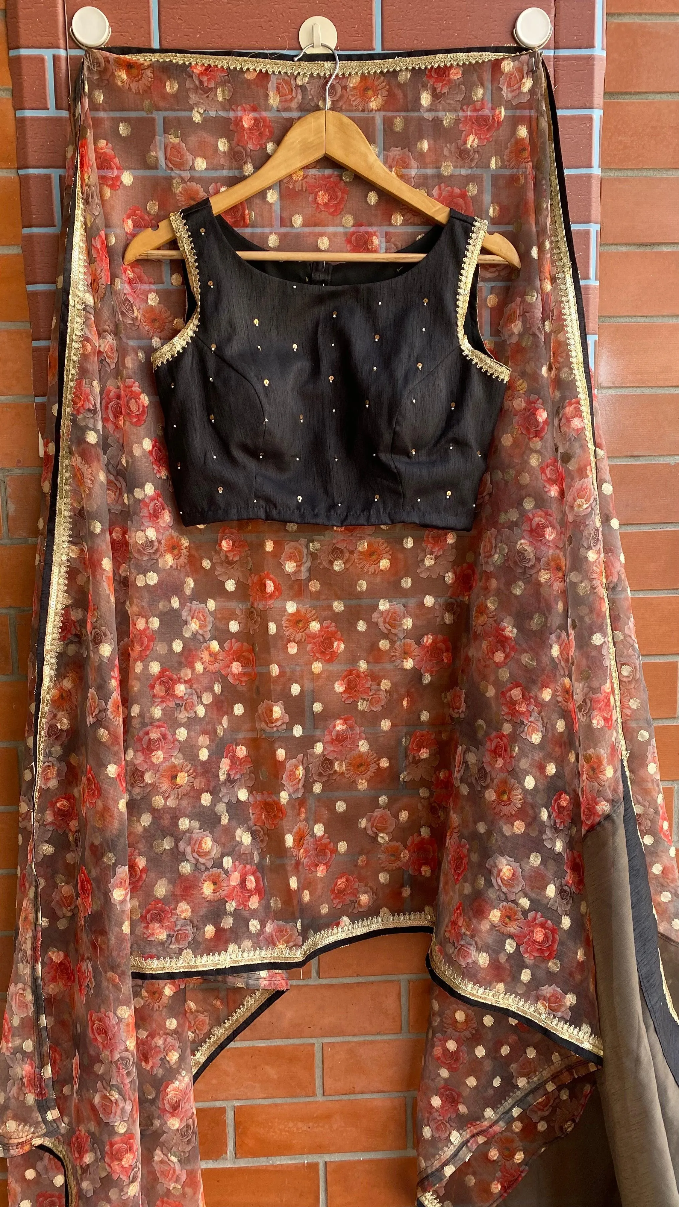 Floral Butta organza Half and Half saree with stitched handworked Blouse
