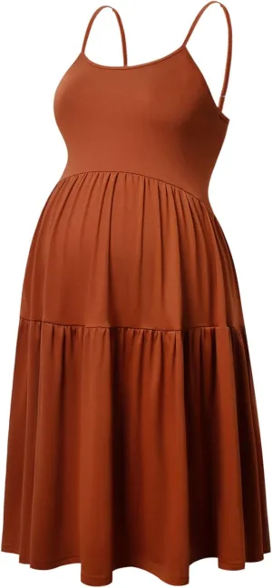 GINKANA Women's Sleeveless Maternity Dress Adjustable Strappy Summer Casual Swing Dress for Daily Wearing Or Baby Shower
