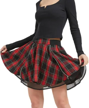 Gothic Skirts Cute High Elastic Waisted Plaid Kilts for Women Trendy Hem Flared Knee Length Mini Skater Skirt
