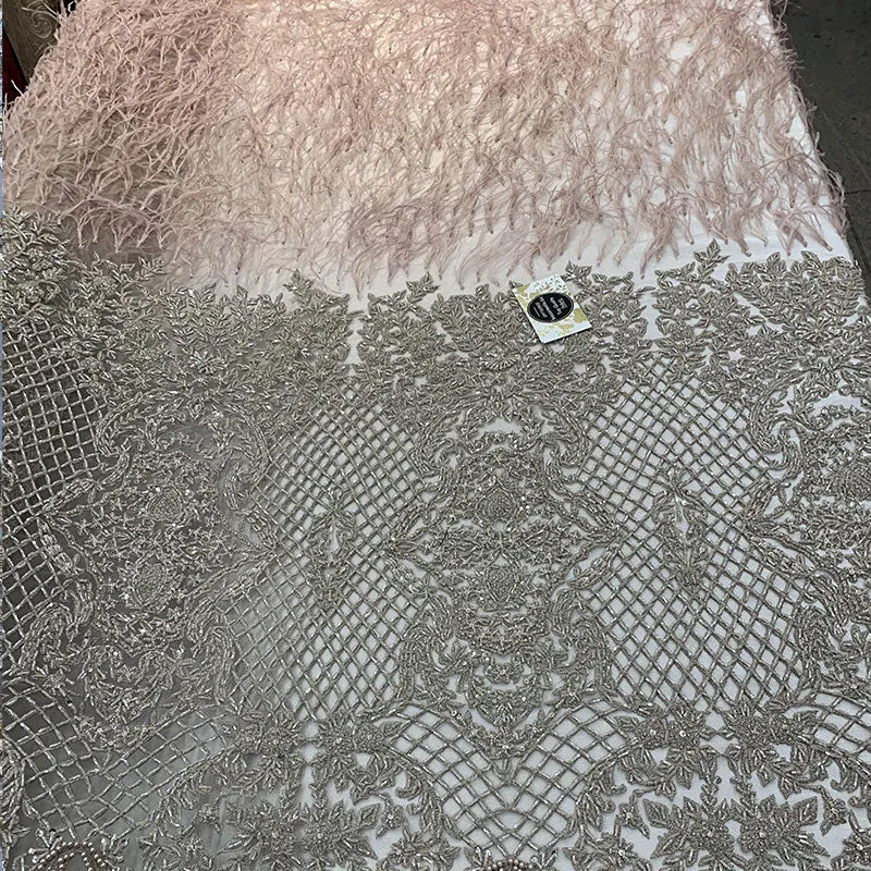 High-Quality Handmade Feathers Mesh Lace Fabric